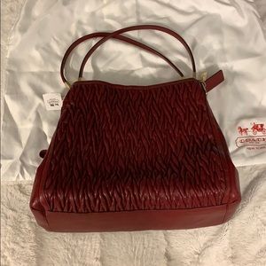 Red Tufted Leather Coach Handbag